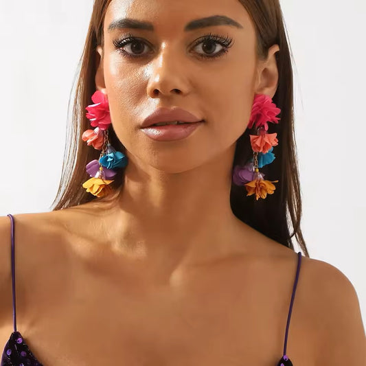 Boucles d'oreilles pendantes style bohème fleuries